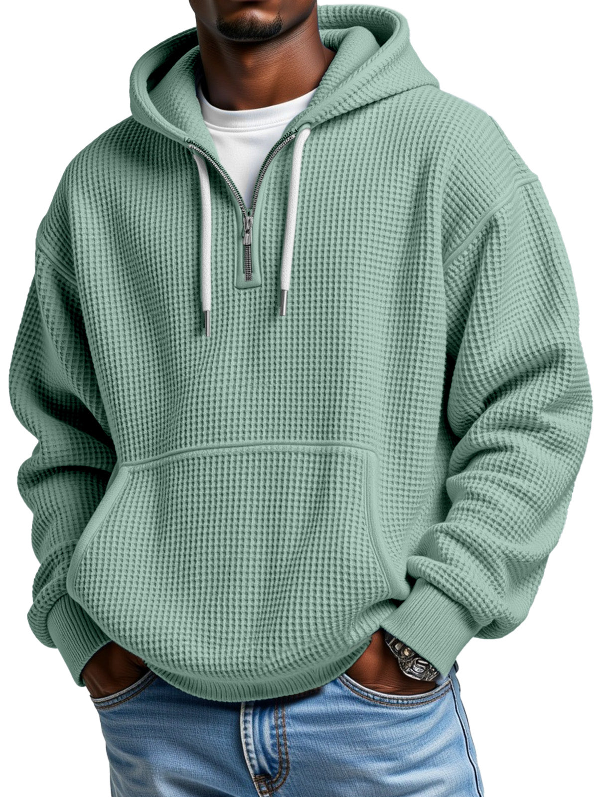 Men's Casual Solid Color Zipper Long Sleeve Hooded Sweatshirt
