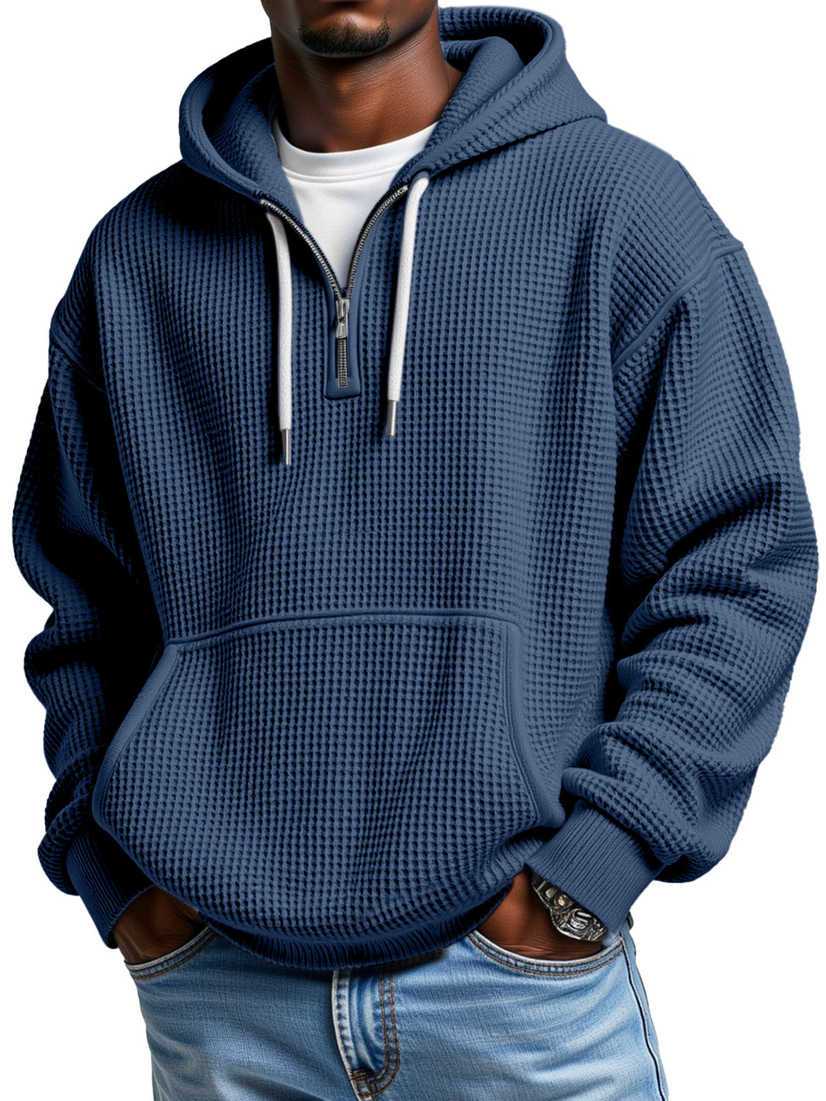 Men's Casual Solid Color Zipper Long Sleeve Hooded Sweatshirt