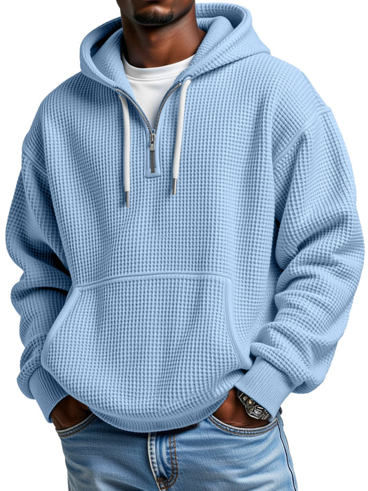 Men's Casual Solid Color Zipper Long Sleeve Hooded Sweatshirt