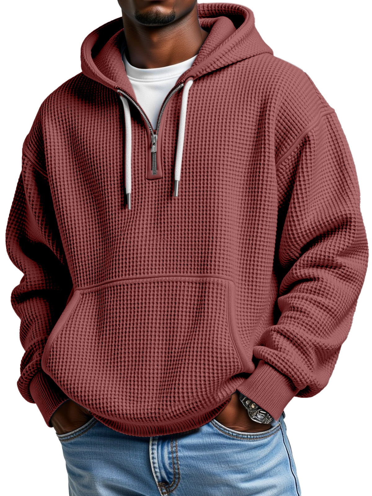 Men's Casual Solid Color Zipper Long Sleeve Hooded Sweatshirt