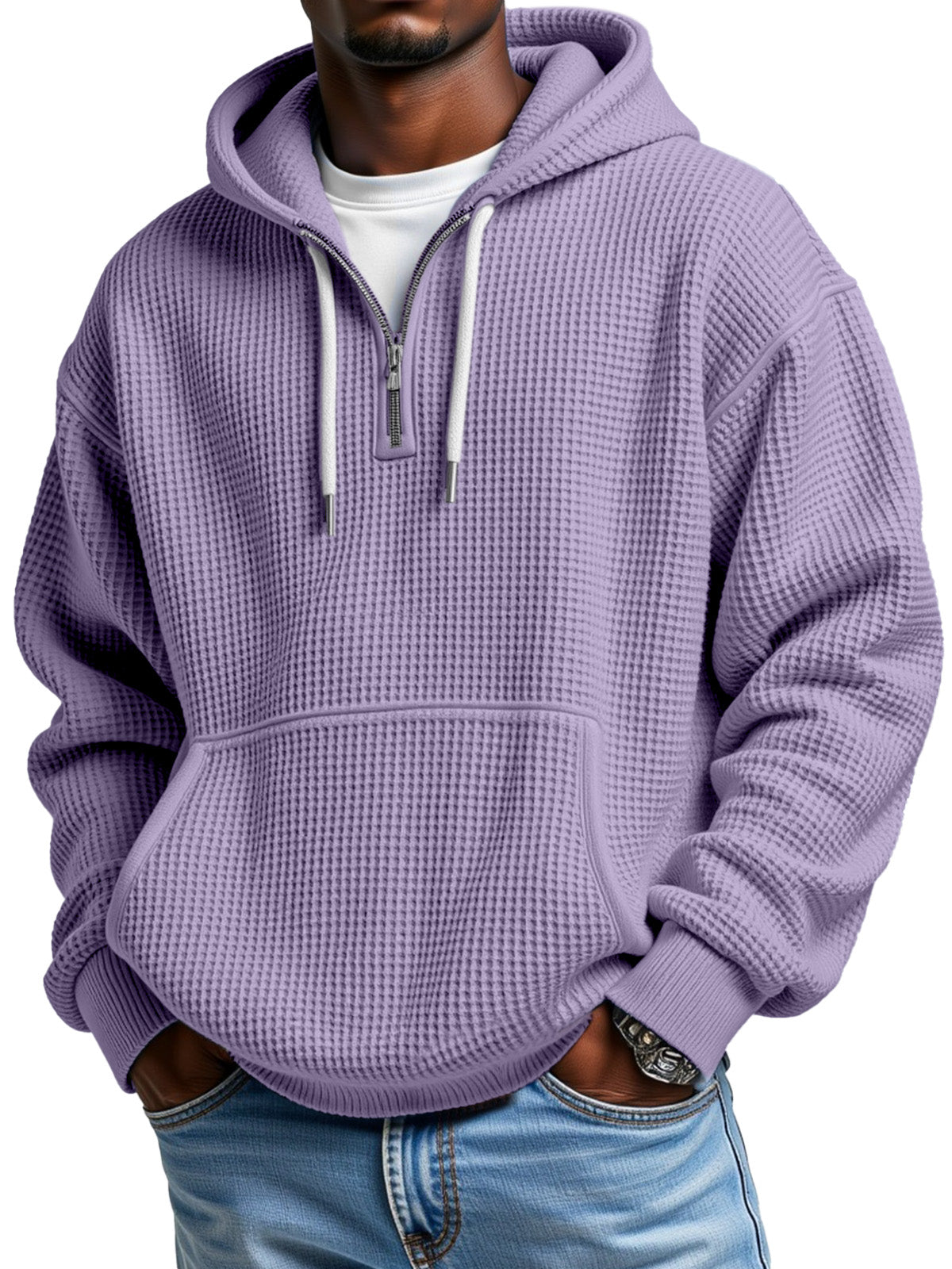 Men's Casual Solid Color Zipper Long Sleeve Hooded Sweatshirt